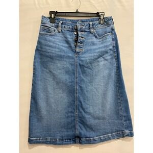 St Johns Bay Denim Skirt Women's Size 4 Button Front Midi Blue A-Line